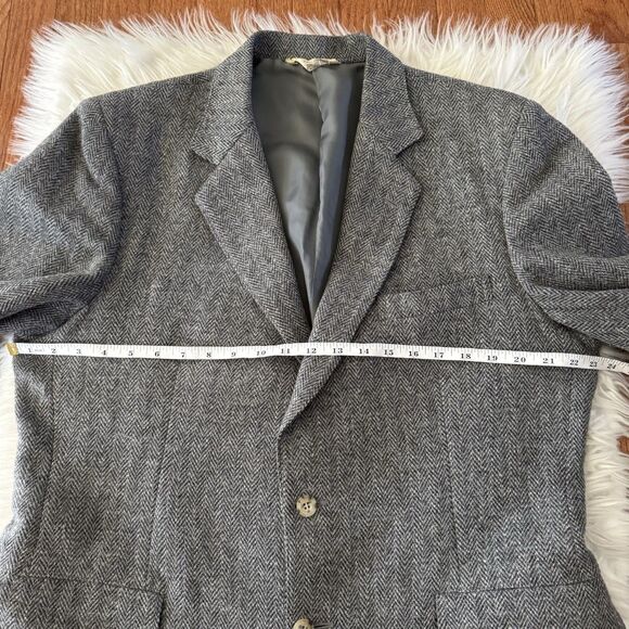 Vintage Wool Tweed Herringbone Blazer Mens 44R Gray Japan Jacket Sport Coat READ - Picture 8 of 13